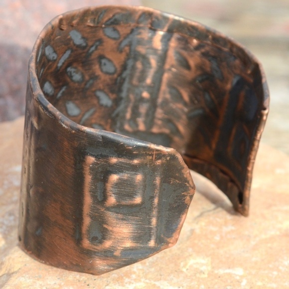 Solid Copper Armor Industrial Cuff Bracelet Unisex Gladiator Patina Spartan - Picture 6 of 7